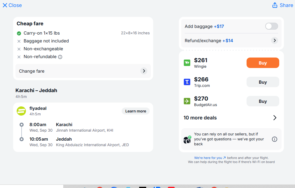 Same flight sold by three resellers at different prices