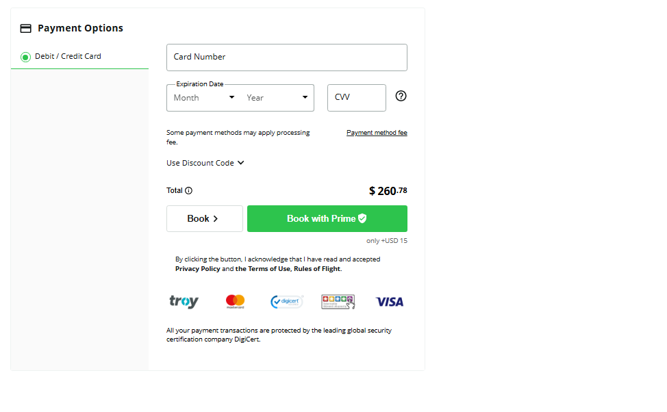 Payment screen